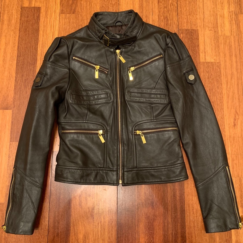 Genuine Leather Biker Jacket- Dark Brown